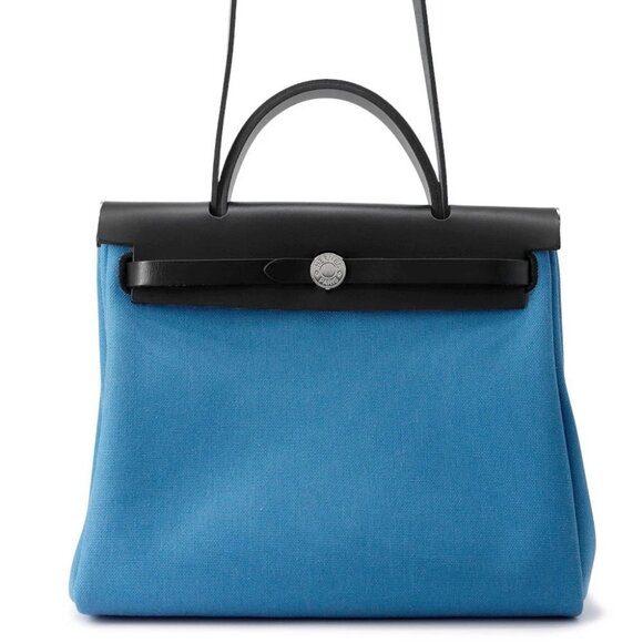 HERMES Herbag zip Size PM Toile Military/Vache Hunter Leather Black/Blue - Picture 3 of 15